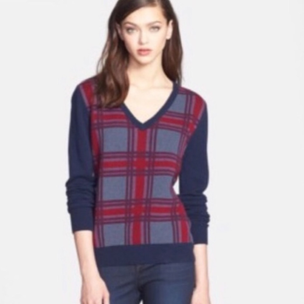 Equipment Femme Plaid V-Neck Sweater XS